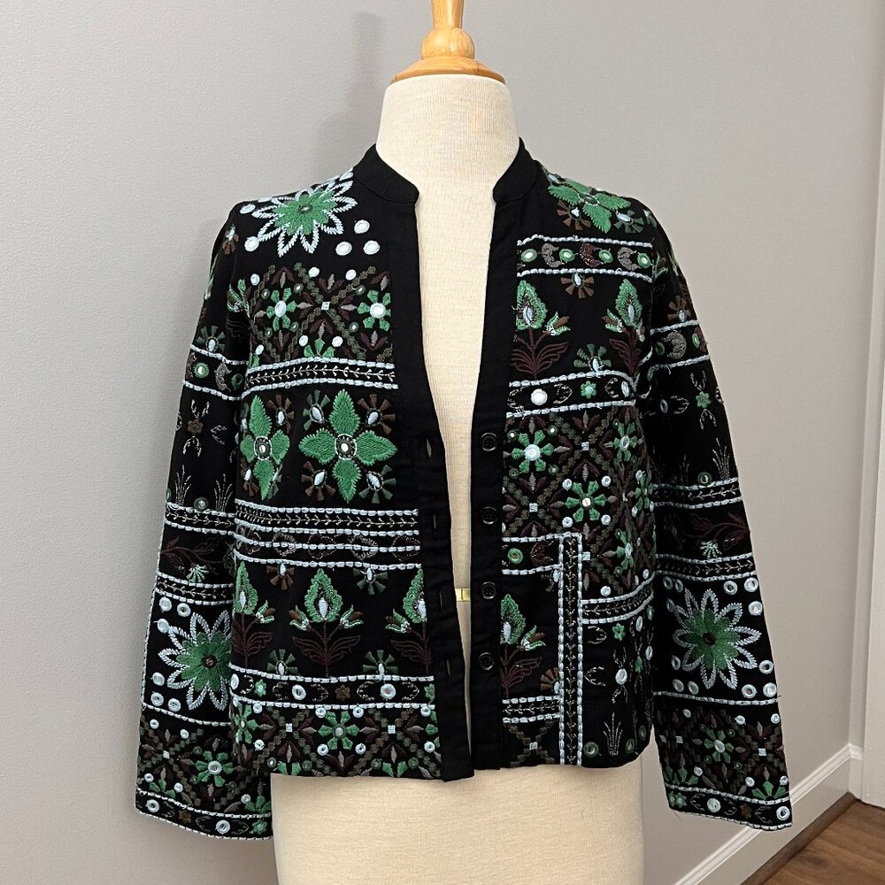 NEW Zara Embellished Embroidered and Mirrored Ethnic Style Floral Jacket Sz S